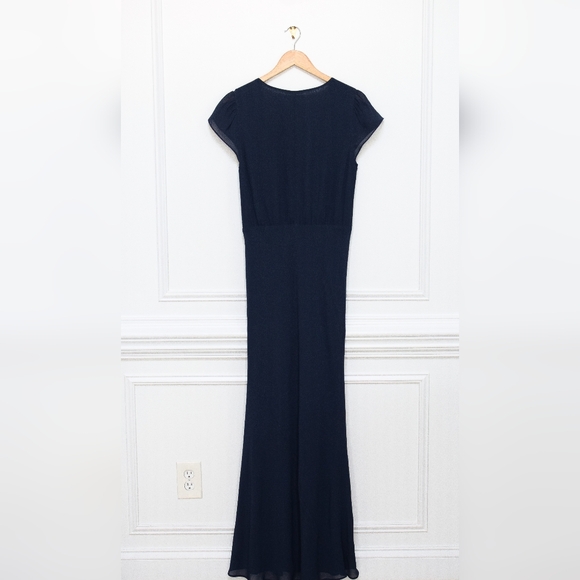 Reformation Nayeli Dress in Navy Blue Fitted Maxi Dress V-Neck Cap Sleeve Size 8 - Picture 10 of 14
